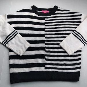 CATHERINE MALANDRINO Womens Sweater Size Large Petite Black & White Stripes